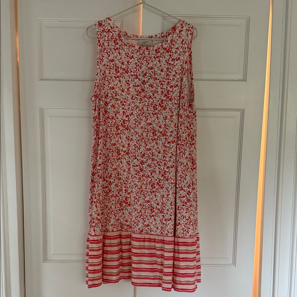 LOFT Red and White Floral Midi Dress